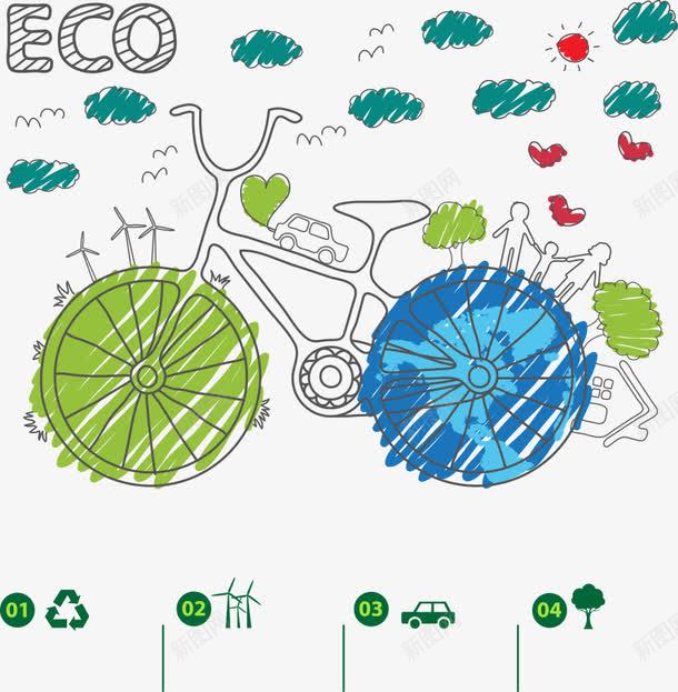 绿色环保自行车png免抠素材_新图网 https://ixintu.com 创意自行车 单车 卡通自行车 环保自行车 自行车