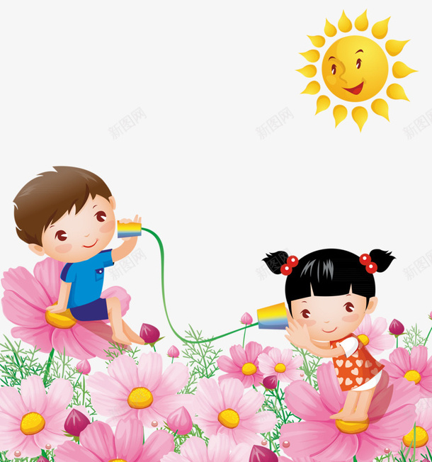 孩童嬉戏png免抠素材_新图网 https://ixintu.com 孩童 春天 玩耍 花朵