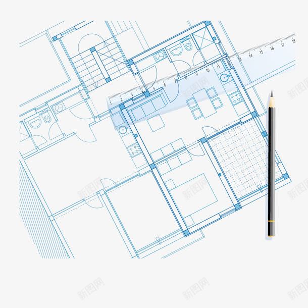 手绘平面楼层图矢量图eps免抠素材_新图网 https://ixintu.com 尺子 平面图 楼层图 铅笔 矢量图