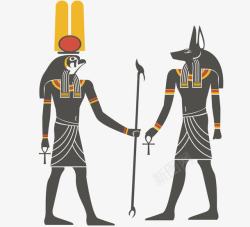 埃及壁画豺狼和鹰神矢量图素材