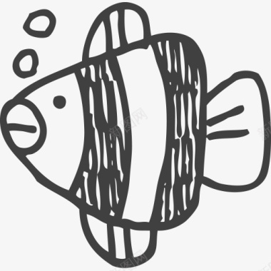 手绘鱼和泡泡图标图标