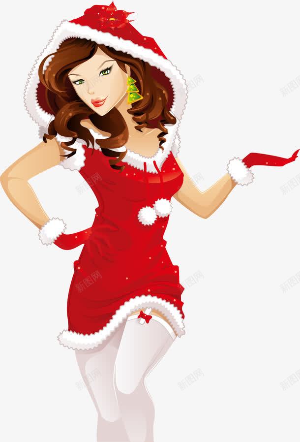 手绘红衣带帽圣诞女郎png免抠素材_新图网 https://ixintu.com 圣诞 女郎 带帽 手绘 红衣