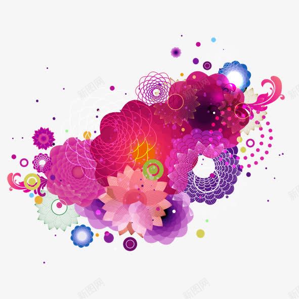 花纹图案png免抠素材_新图网 https://ixintu.com 图案 粉色 紫色 红色 花球 花纹 蓝色