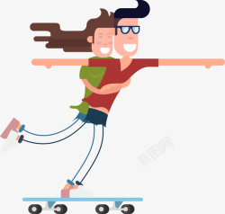 滑板运动员滑板运动员夫妇矢量图高清图片