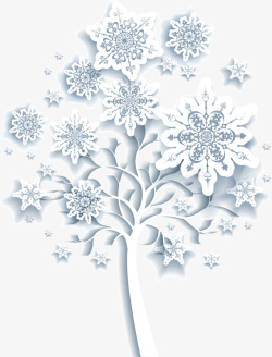 冬季蓝色雪花大树素材
