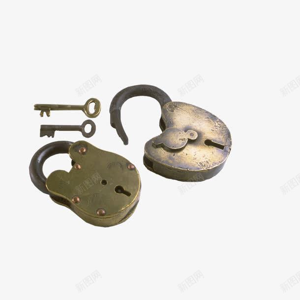 钥匙铜锁png免抠素材_新图网 https://ixintu.com 古玩 文物 钥匙 铜锁 锁