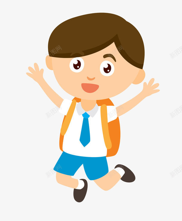 卡通手绘高兴的背书包的男孩png免抠素材_新图网 https://ixintu.com 卡通人物 卡通男孩 手绘儿童 欢呼的男孩 背书包的男孩 高兴的男孩