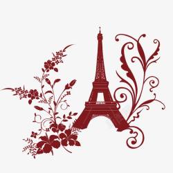 巴黎花纹巴黎铁塔剪影高清图片