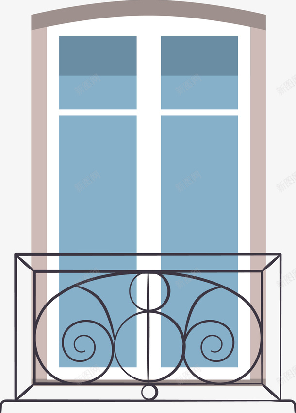 阳台落地窗矢量图ai免抠素材_新图网 https://ixintu.com 窗户 落地窗 铁护栏 阳台 矢量图