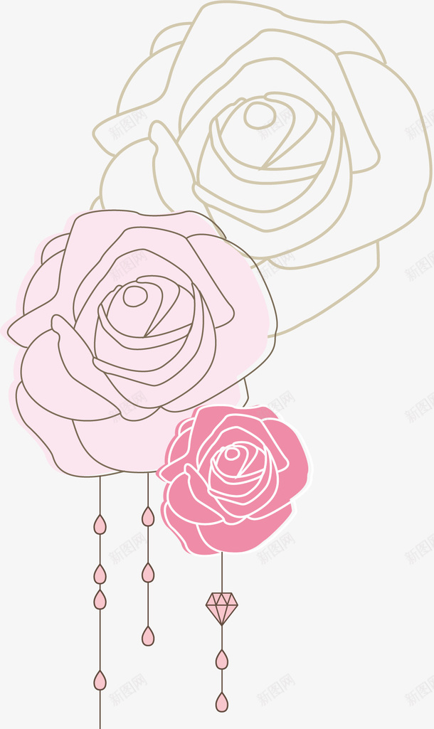 粉色线条玫瑰png免抠素材_新图网 https://ixintu.com 免抠PNG 玫瑰 粉色 线条 花朵 装饰图案 鲜花