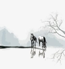 河边的马素材