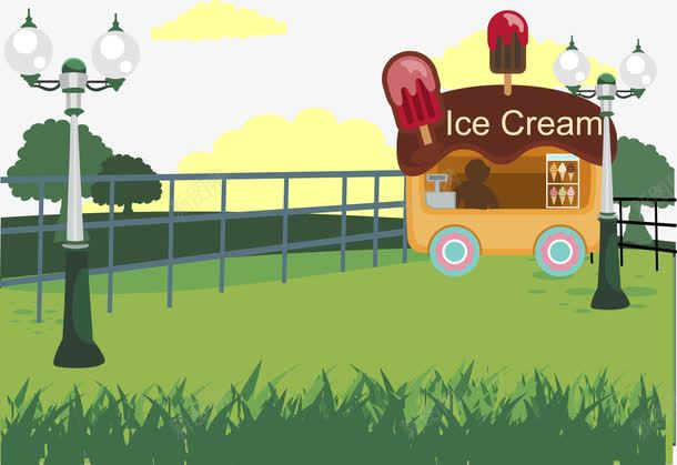 冰淇淋商店矢量图ai免抠素材_新图网 https://ixintu.com 冰淇淋店 棕色 绿色 草地 矢量图