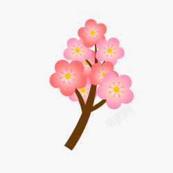 手绘桃花植物插画矢量图素材
