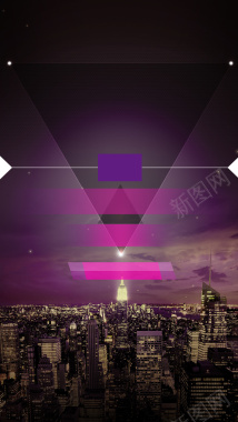 紫色渐变城市建筑PSD分层H5背景摄影图片