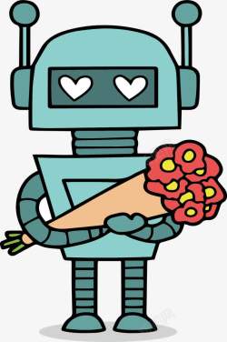 情人节送鲜花的机器人素材