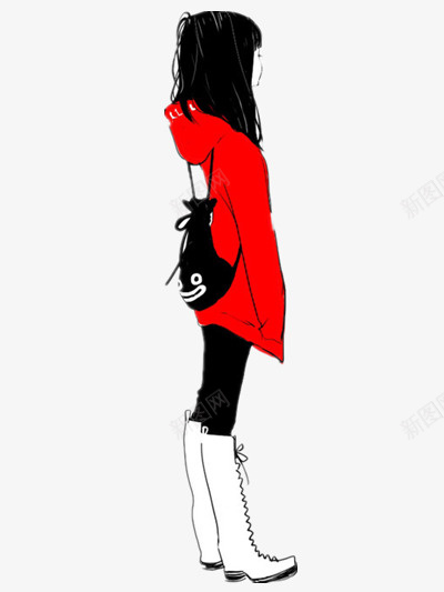 卡通女孩png免抠素材_新图网 https://ixintu.com 学生 手绘女孩 手绘插画 红衣服