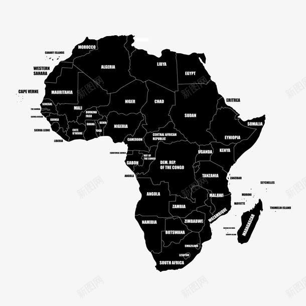 黑色非洲地图png免抠素材_新图网 https://ixintu.com 地图 非洲