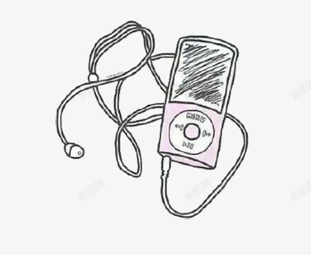 卡通手绘录音机png免抠素材_新图网 https://ixintu.com 卡通手绘 粉色 耳机 音乐机