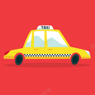 手绘黄色出租车红色背景矢量图背景