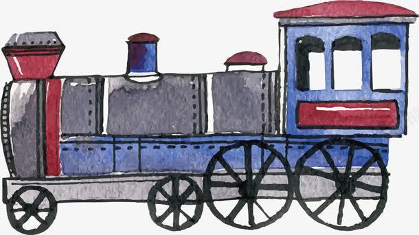 蓝色的小火车png免抠素材_新图网 https://ixintu.com 交通工具 创意 卡通手绘 小火车 水彩 蓝色