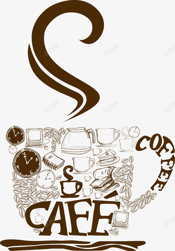 餐饮元素咖啡器具矢量图ai免抠素材_新图网 https://ixintu.com 咖啡 咖啡杯 装饰 矢量图