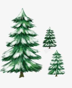 三棵树洒雪的大小树高清图片