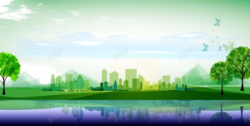 卡通绿色城市低碳出行海报背景模板psd设计背景_新图网 https://ixintu.com 低碳出行 公益海报 卡通 城市背景 手绘绿树 海报背景模板 绿色 绿色城市
