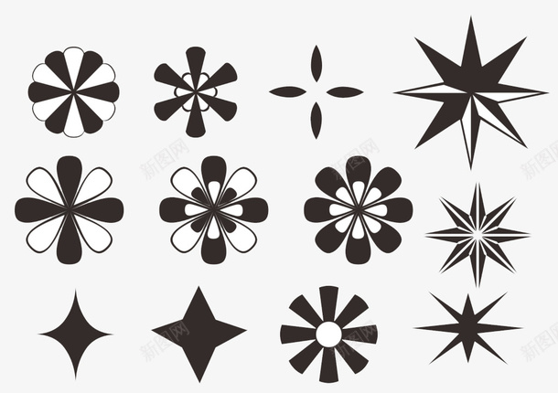 黑白星星装饰图案png免抠素材_新图网 https://ixintu.com 星星 花朵 装饰画 黑白装饰画