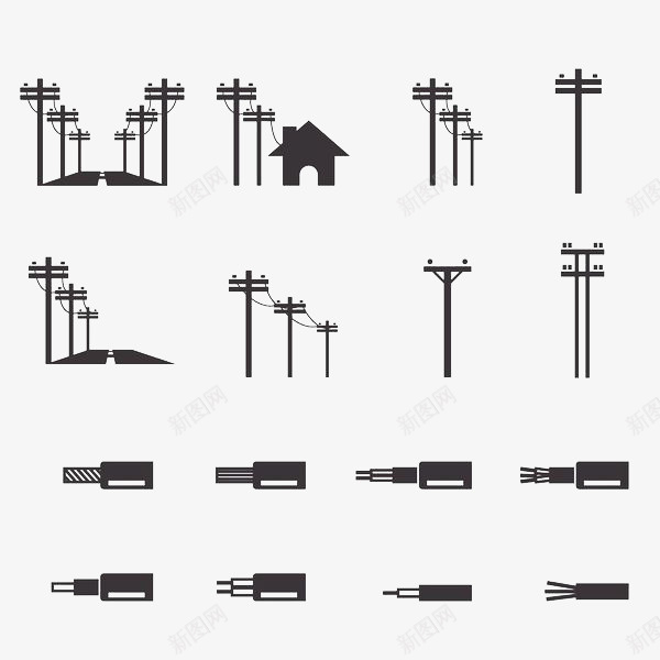 黑色手绘扁平化供电电线杆png免抠素材_新图网 https://ixintu.com 供电设施 修理线路 卡通电线杆 扁平化 电线 电线杆 电路 黑色手绘