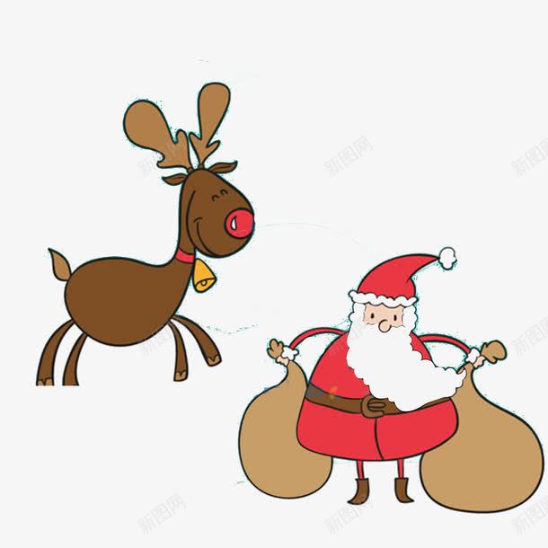 圣诞老人和她的鹿png免抠素材_新图网 https://ixintu.com 卡通 手绘 节日
