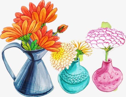 彩绘的花瓶和花png免抠素材_新图网 https://ixintu.com 浇花水壶 美丽 蓝色花瓶