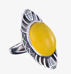 玛瑙戒指素材夸张黄色宝石银戒指高清图片