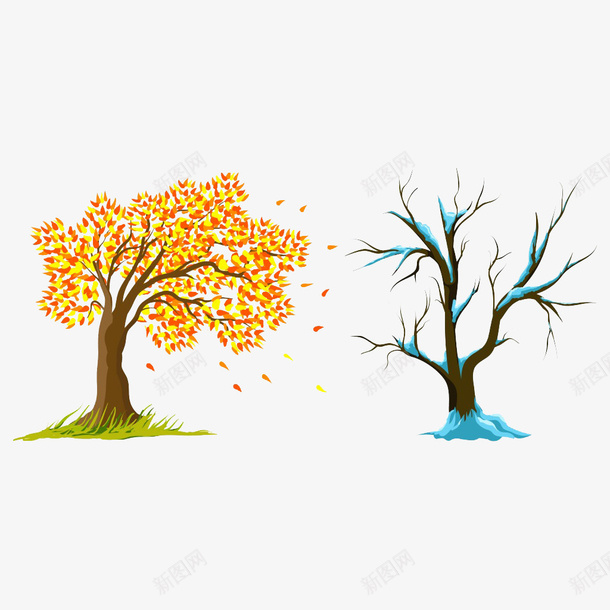手绘秋天和冬天的树png免抠素材_新图网 https://ixintu.com 手绘 树 背景 装饰