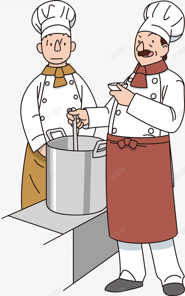 两名厨师png免抠素材_新图网 https://ixintu.com 勺子 卡通 厨师 品尝 大厨 大碗 水桶 男人