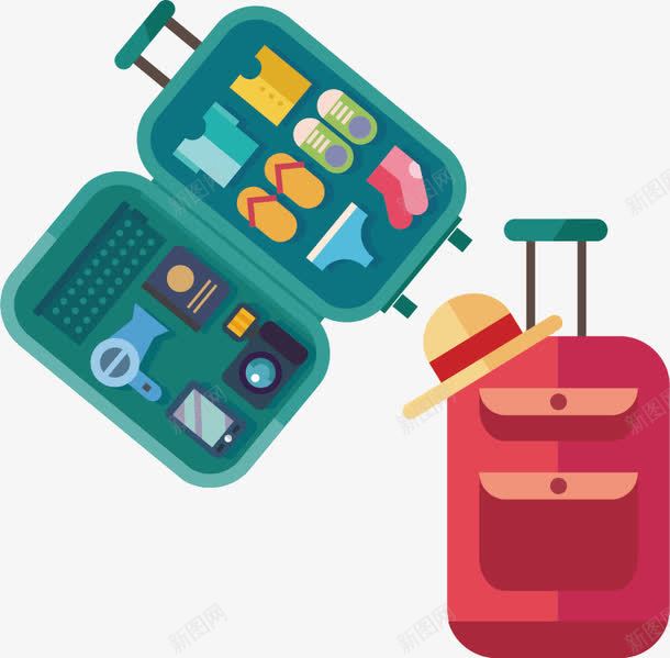 扁平行李箱矢量图ai免抠素材_新图网 https://ixintu.com 卡通 彩色 扁平 扁平化 旅游 简约 红色 蓝色 矢量图