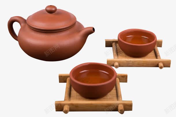茶壶茶具png免抠素材_新图网 https://ixintu.com 品茶 海报设计 砖红色 砖红色背景 茶杯托 高雅