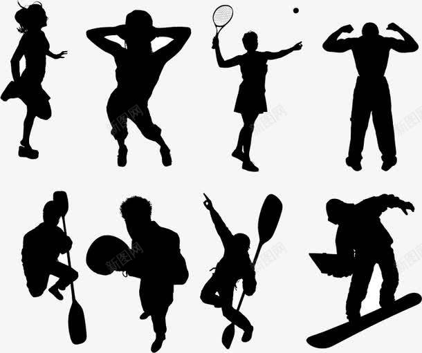 运动健身健身png免抠素材_新图网 https://ixintu.com 人物剪影 健身 划船 剪影 打网球 运动 锻炼