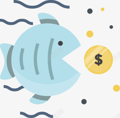 小鱼金融赚钱插画矢量图图标图标