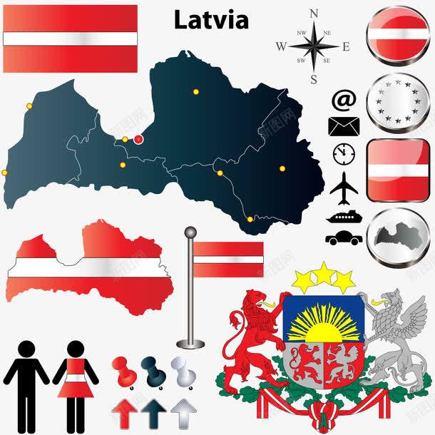 拉脱维亚国家png免抠素材_新图网 https://ixintu.com 国徽 地图 拉脱维亚国家