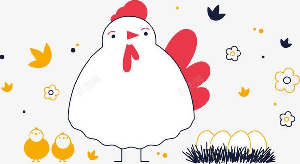 母鸡和小鸡手绘png免抠素材_新图网 https://ixintu.com 可爱 孵小鸡 小鸡 鸡蛋