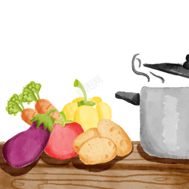手绘水彩厨房蔬菜海报背景矢量图背景