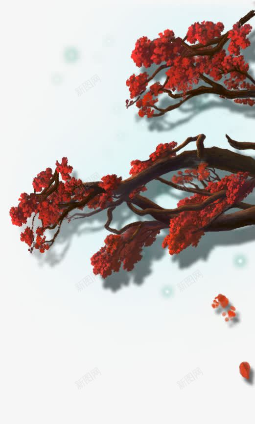 手绘枝干上的红色树叶png免抠素材_新图网 https://ixintu.com 枝干 树叶 红色