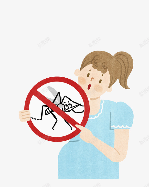 小女孩拿着禁止蚊子的标志png免抠素材_新图网 https://ixintu.com 卡通 可爱 女孩 手绘 标志 红色 蚊子 长发