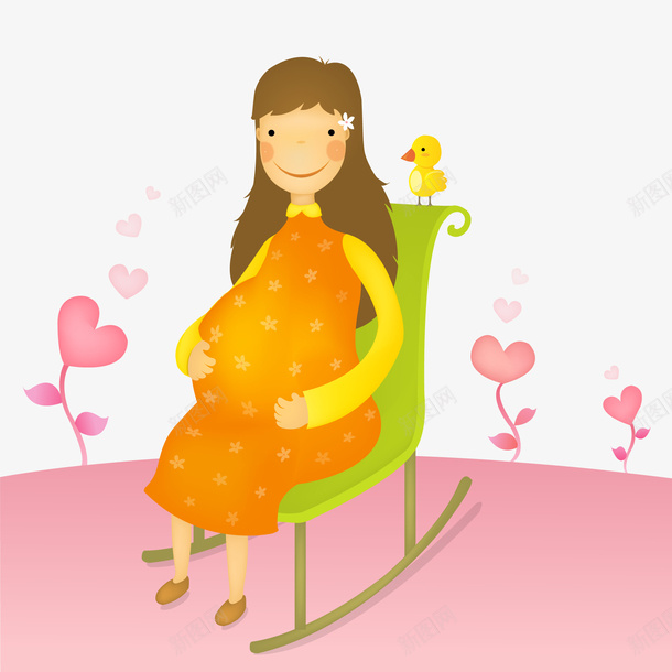 怀孕的人物矢量图ai免抠素材_新图网 https://ixintu.com 人物设计 卡通 孕妇 小鸟 微笑 怀孕 摇椅 矢量图