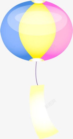 热气球蓝手绘卡通圆形热气球蓝黄红高清图片