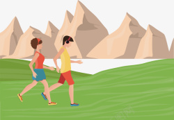 山地跑步山地跑步的男女矢量图高清图片