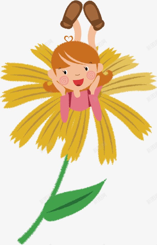 躺在花上的女孩png免抠素材_新图网 https://ixintu.com 可爱 女孩 插画 童话 花朵