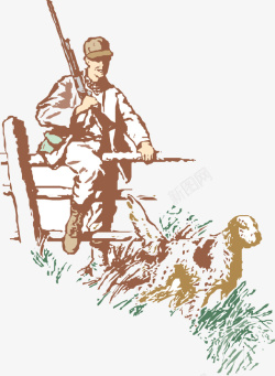 手绘插图牧羊犬与猎人素材