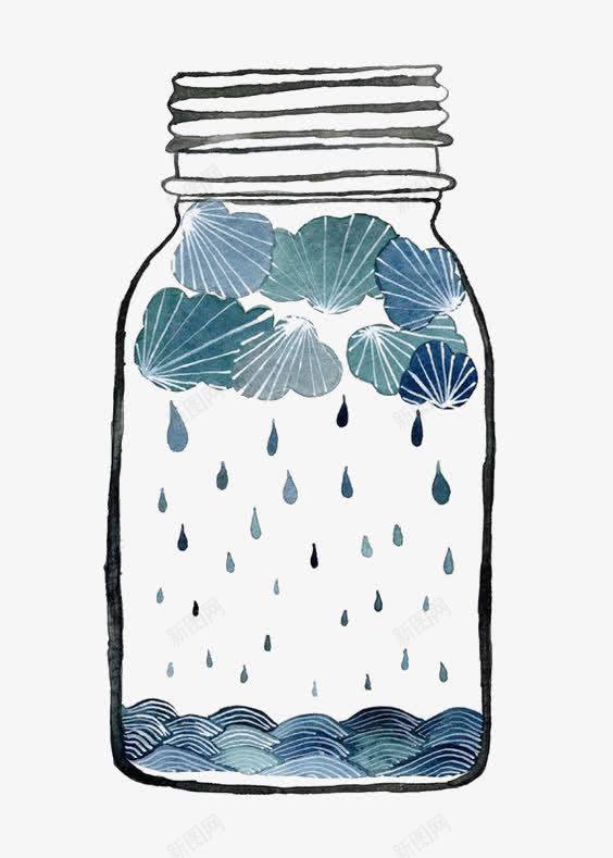 雨滴瓶子png免抠素材_新图网 https://ixintu.com 乌云 卡通瓶子 手绘瓶子 水彩雨滴