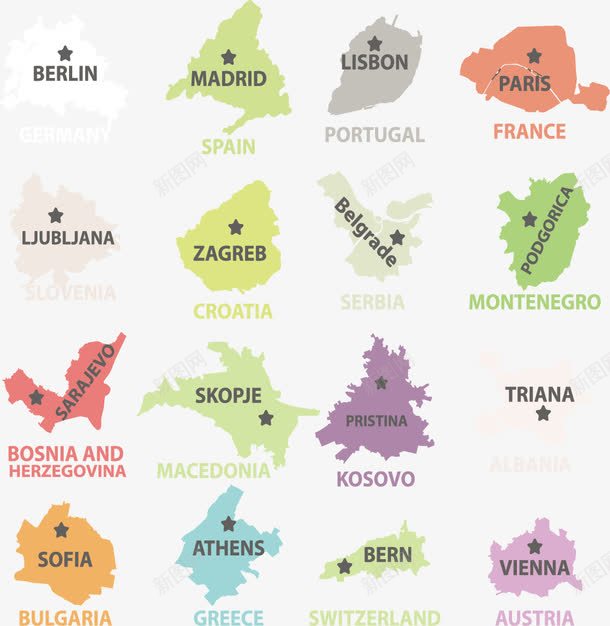彩色国际地图png免抠素材_新图网 https://ixintu.com 地图 巴黎地图 彩色 扁平化 柏林地图